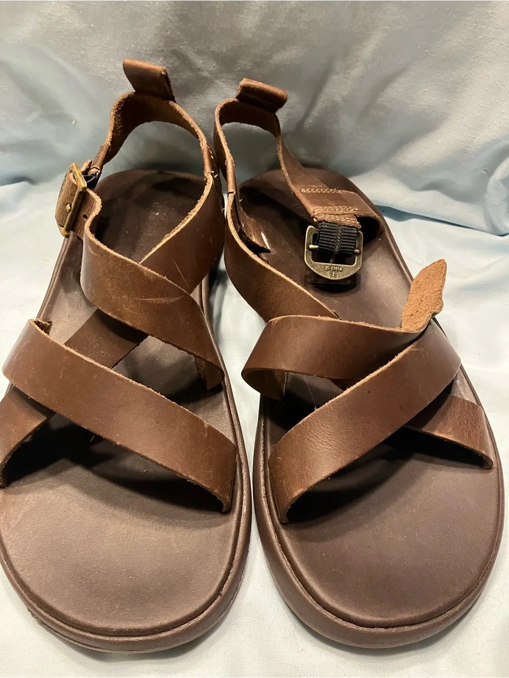 Chaco Men's Brown Leather Crossover Strap Sandals